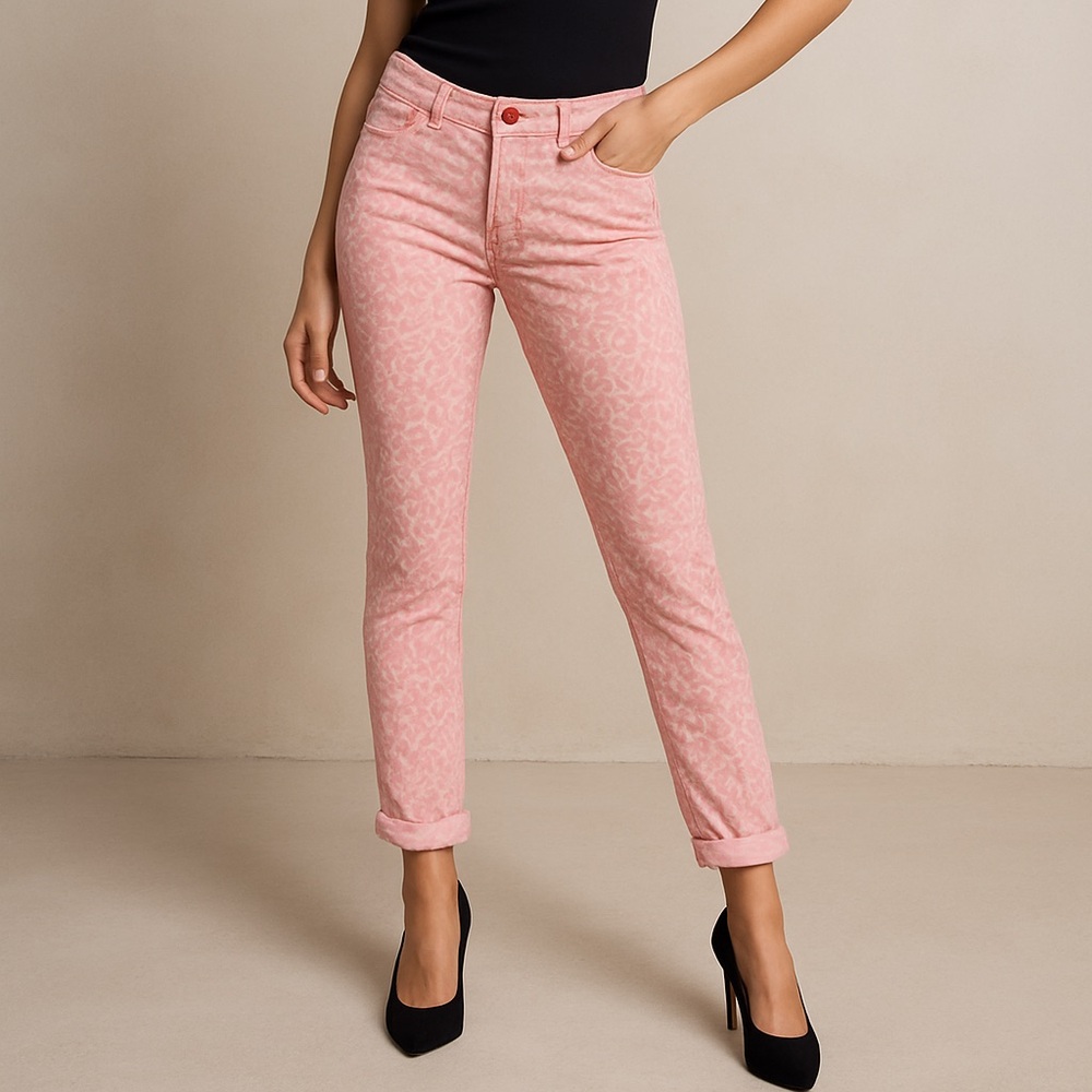 LEI Ashley Pink Animal Print Jeans Juniors 17 Low Rise Straight Leg Y2K - Picture 1 of 5